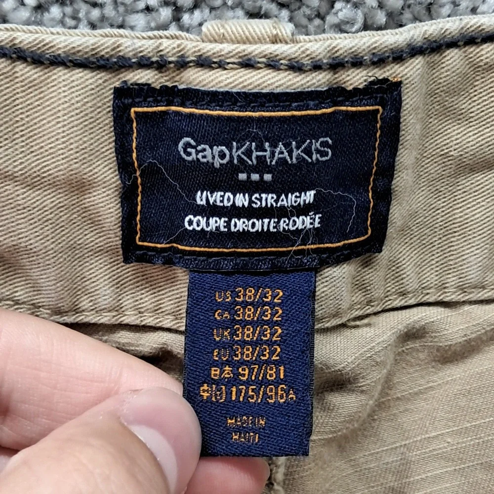 Gap Mens Lived In Straight Khakis Tan Cotton Chino Pants 38x32 7107